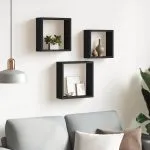 Rafturi cub de perete, 3 buc., negru, MDF