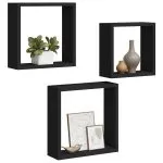 Rafturi cub de perete, 3 buc., negru, MDF