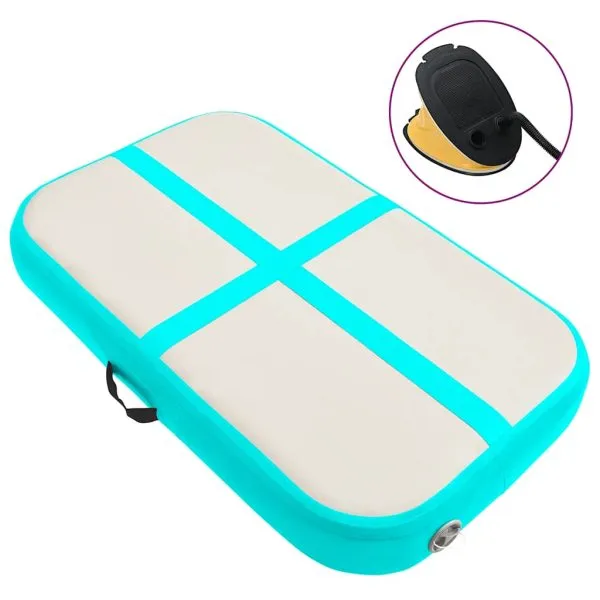 Saltea gimnastică gonflabilă cu pompă verde 600x100x20 cm PVC