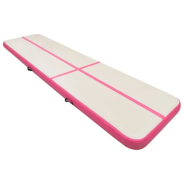 Saltea gimnastică gonflabilă cu pompă roz 600x100x15 cm PVC
