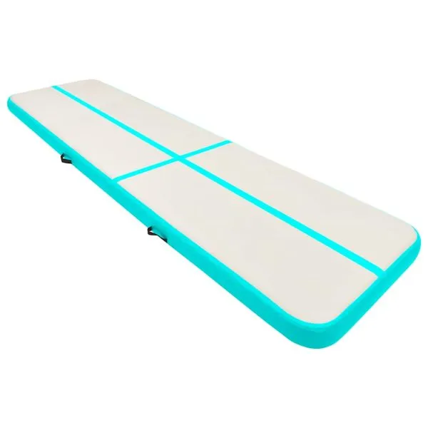 Saltea gimnastică gonflabilă cu pompă verde 600x100x15 cm PVC