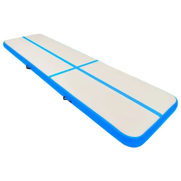 Saltea gimnastică gonflabilă cu pompă albastru 700x100x15cm PVC