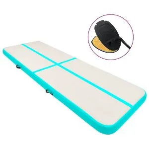 Saltea gimnastică gonflabilă cu pompă verde 400x100x20 cm PVC