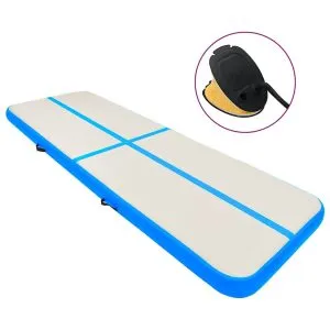 Saltea gimnastică gonflabilă cu pompă albastru 500x100x20cm PVC