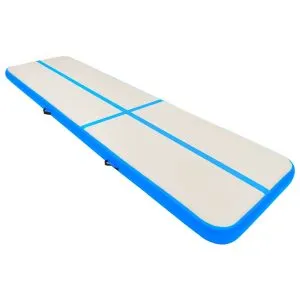 Saltea gimnastică gonflabilă cu pompă albastru 600x100x20cm PVC