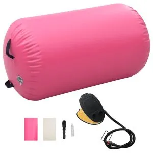 Rulou de gimnastică gonflabil cu pompă, roz, 100 x 60 cm, PVC