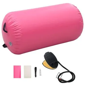 Rulou de gimnastică gonflabil cu pompă, roz, 120 x 75 cm, PVC