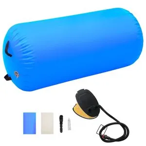 Rulou de gimnastică gonflabil cu pompă, albastru, 120×90 cm PVC