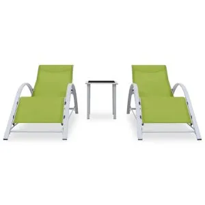 Șezlonguri de plajă cu masă, 2 buc., verde, aluminiu