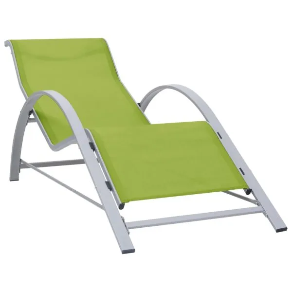 Șezlonguri de plajă cu masă, 2 buc., verde, aluminiu