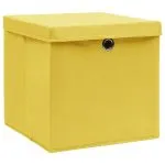Cutii depozitare cu capace, 4 buc., galben, 28x28x28 cm