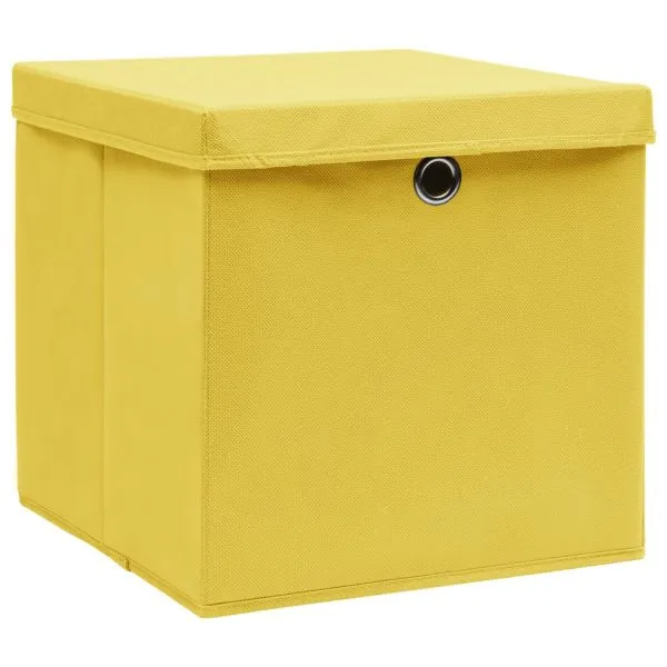 Cutii depozitare cu capace, 4 buc., galben, 28x28x28 cm