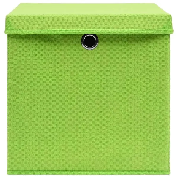 Cutii depozitare cu capace, 10 buc., verde, 28x28x28 cm