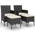 Set cu scaun de grădină și taburet, 4 piese, negru, poliratan