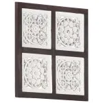 Panouri perete sculptate manual, maro/alb, 40x40x1,5 cm, MDF