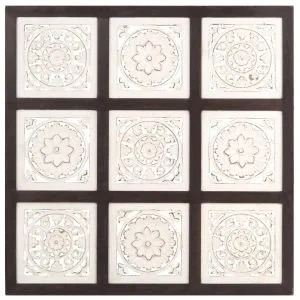 Panouri perete sculptate manual, maro și alb, 60x60x1,5 cm, MDF