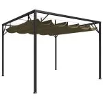 Pavilion grădină, acoperiș retractabil gri taupe 3×3 m 180 g/m²