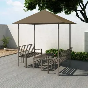 Pavilion grădină masă/bănci, gri taupe, 2,5×1,5×2,4 m, 180 g/m²