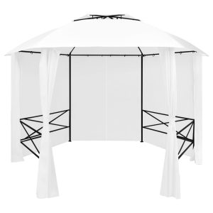 Pavilion de grădină cu perdele, alb, 360x312x265 cm, 180 g/m²