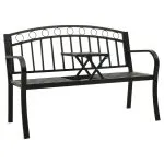Bancă de grădină cu masă, negru, 125 cm, oțel