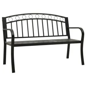 Bancă de grădină cu masă, negru, 125 cm, oțel
