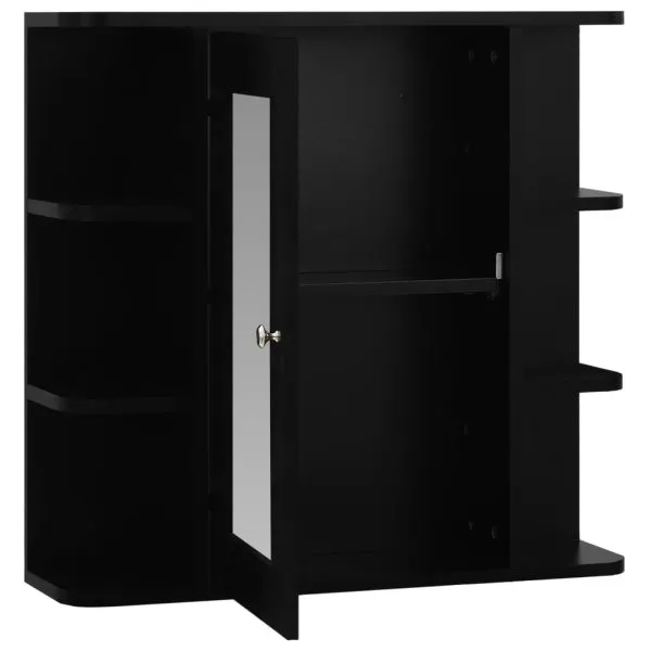 Dulap de baie cu oglindă, negru, 66x17x63 cm, MDF