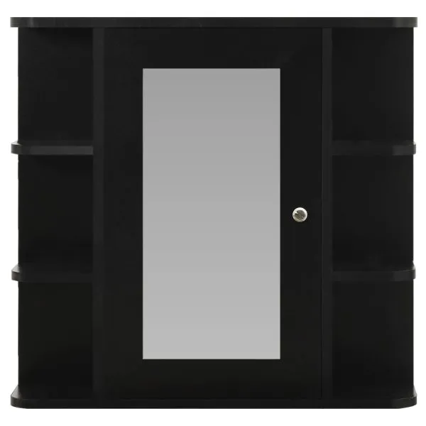 Dulap de baie cu oglindă, negru, 66x17x63 cm, MDF