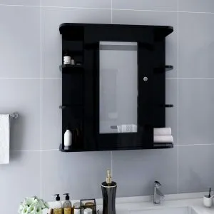 Dulap de baie cu oglindă, negru, 66x17x63 cm, MDF
