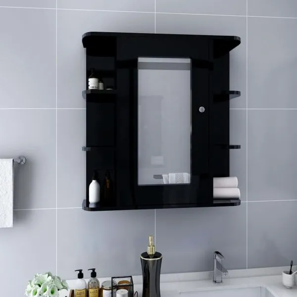 Dulap de baie cu oglindă, negru, 66x17x63 cm, MDF