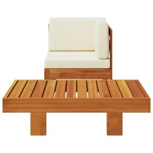 Set mobilier grădină perne alb/crem, 2 piese, lemn masiv acacia