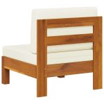 Canapea de mijloc cu perne alb crem, lemn masiv de acacia