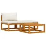 Set mobilier de grădină, 3 piese, perne crem, lemn masiv acacia