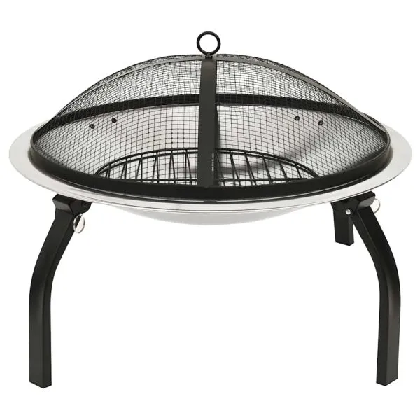 Vatră de foc 2-în-1 cu grătar/vătrai, 56x56x49 cm, oțel inoxidabil