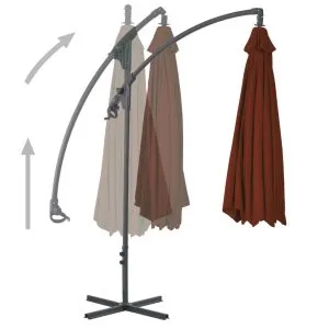 Umbrelă suspendată cu stâlp din oțel, cărămiziu, 250×250 cm