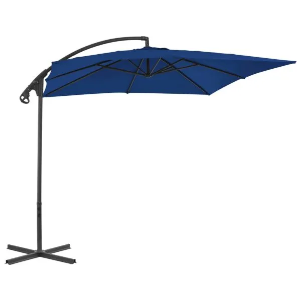 Umbrelă în consolă cu stâlp din oțel, albastru azur, 250×250 cm
