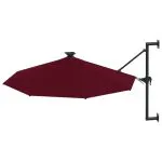 Umbrelă de soare montată pe perete cu LED-uri, burgundy, 300 cm