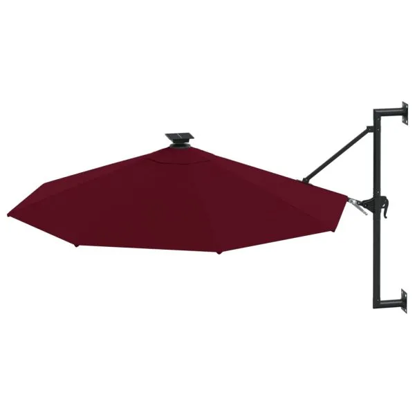 Umbrelă de soare montată pe perete cu LED-uri, burgundy, 300 cm
