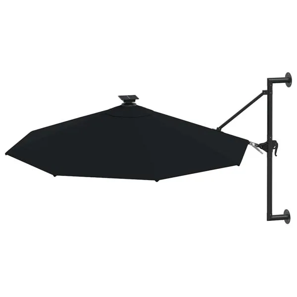 Umbrelă de soare montată pe perete cu LED-uri, negru, 300 cm