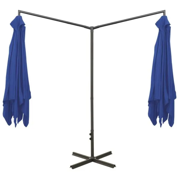 Umbrelă de soare dublă, stâlp oțel, albastru azur, 600×300 cm
