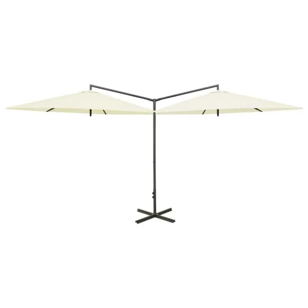 Umbrelă de soare dublă, stâlp din oțel, nisipiu, 600 cm