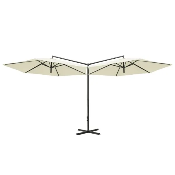 Umbrelă de soare dublă, stâlp din oțel, nisipiu, 600 cm