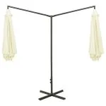 Umbrelă de soare dublă, stâlp din oțel, nisipiu, 600 cm