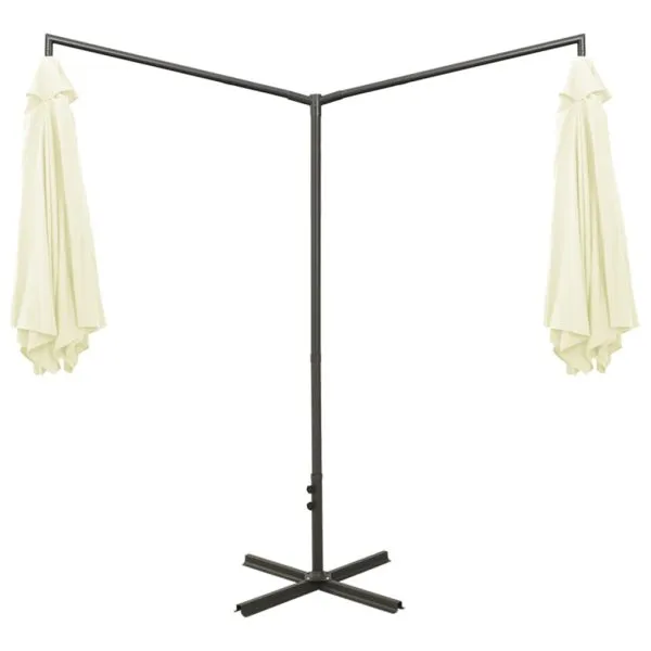 Umbrelă de soare dublă, stâlp din oțel, nisipiu, 600 cm