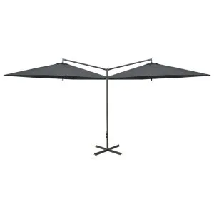 Umbrelă de soare dublă, stâlp din oțel, antracit, 600 cm