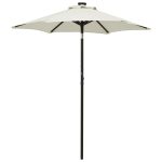 Umbrelă de soare cu lumini LED, nisipiu, 200×211 cm, aluminiu