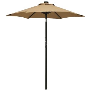 Umbrelă de soare cu lumini LED, taupe, 200×211 cm, aluminiu