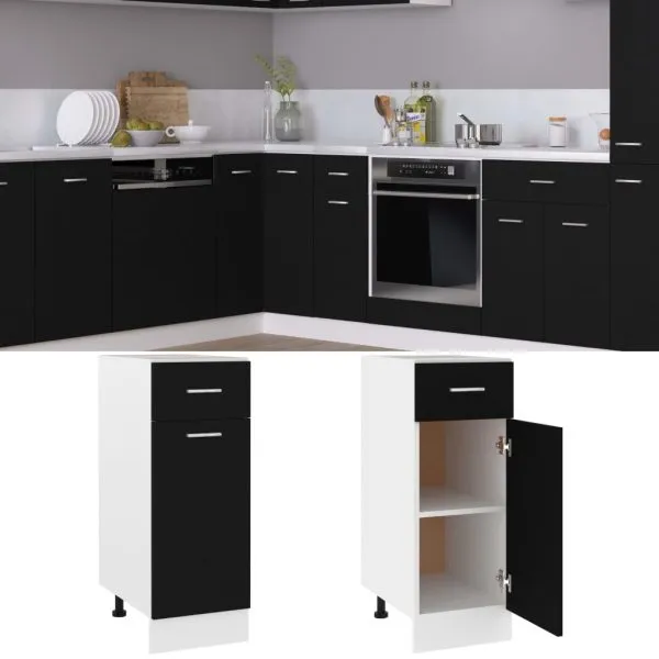 Dulap inferior cu sertar negru 30 x 46 x 81,5 cm lemn compozit