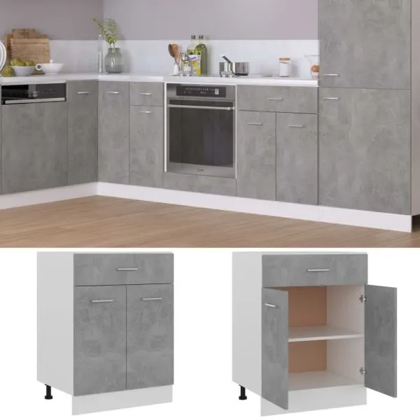 Dulap inferior cu sertar, gri beton 60x46x81,5 cm lemn compozit