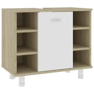 Dulap de baie, alb&stejar sonoma, 60x32x53,5 cm, lemn prelucrat