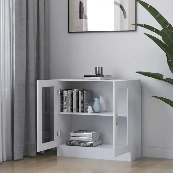 Dulap cu vitrină, alb, 82,5 x 30,5 x 80 cm, lemn prelucrat